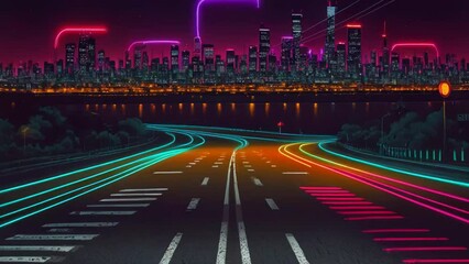 Aufkleber - Abstract highway path through digital smart city graphic design. Peculiar AI generative