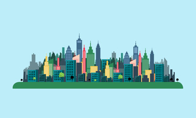 Sticker - Urban city vector flat design illustration