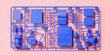 Minimal background for education concept. Blue plastic model assembly kit of online courses object on pink background. 3d rendering illustration. Object isolate clipping path included.