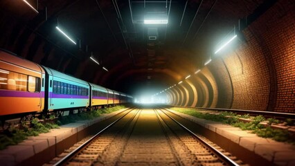 Poster - Long exposure dynamic speed light trails in a tunnel. Generative ai