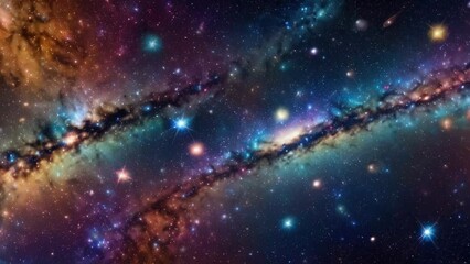 Poster - Dramatic space view moving through universe galaxies stars and nebulae. Generative ai