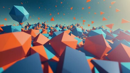 Poster - Blue orange Gradient Digital Polygons. Generative ai
