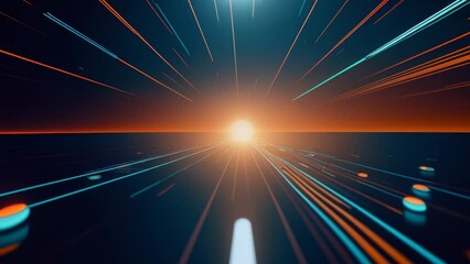 Poster - Speed of light in orange and blue colorful background. Generative ai