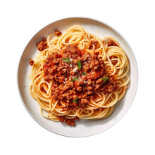 Delicious Plate Of Spaghetti Bolognese Isolated On A Transparent Background. Generative AI