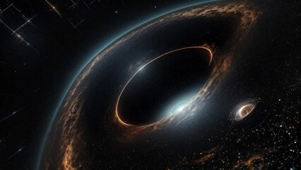 Wall Mural - a mysterious black hole surrounded by a cluster of shining stars in the infinite sky. generative ai