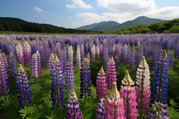 Wall Mural - Field of lupin flower generative AI