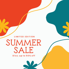 Wall Mural - Summer Sale minimalist square banner template. Suitable for social media posts, flyer,backgroud and web internet ads