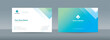 © adhi megatama - Set of double sided business card templates with illustrations of randomly stacked transparent blue and green triangles on a blue-green and white background
