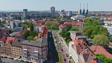 Drone Shot Of Hanover City Centre , Germany . The Historic Heart Of The City, Mitte Is Full Of Restaurants, Cafes, And Department Stores. Monuments Dot The Largely Pedestrianized Altstadt Area .