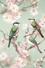 Naklejka na meble Vintage pastel flower illustration background. Generative Ai.