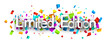 © Vjom - Limited edition sign over colorful cut out ribbon confetti background..