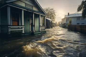 Wall Mural - Flood flooding the city. Climate change concept. AI generated, human enhanced