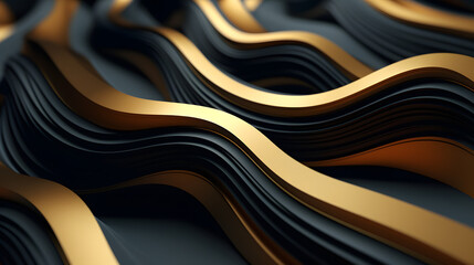 Digital 3d black and gold curve lines abstract graphic poster web page PPT background