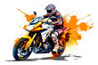 Biker rides a motorcycle, sport bike in bright colors, isolation on a white background, painted with watercolors or acrylics. Generative AI