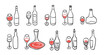 Hand drawn silhouettes of wine glasses and bottles, Hand drawn style.