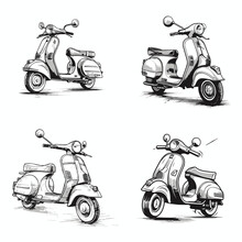 Vespa Icon Set Illustration. Vintage Vespa. Sketch Motorcycle Vespa