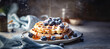 Belgian waffles with strawberries, blueberries and syrup, homemade healthy breakfast.Generative ai.