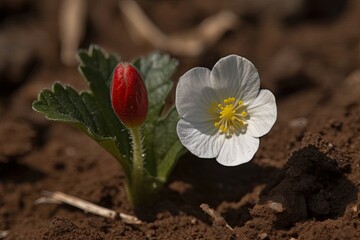 Canvas Print - two colorful flowers blooming in soil Generative AI