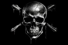 Skull And Crossbones On A Black Background, Representing Danger Or Warning Generative AI