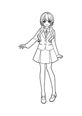 Sticker - Clip art of anime style girl(full body) for coloring book