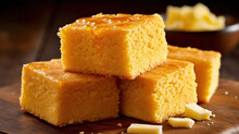 Golden Cornbread Squares Topped With Butter Or Honey Generative AI