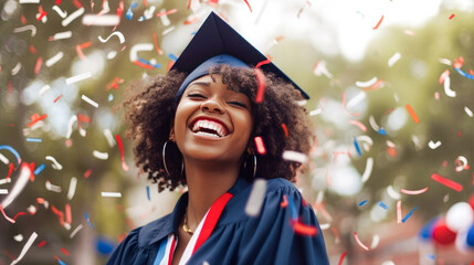 Wall Mural - Happy African American female graduating student celebrating Graduation. School graduation. Generative ai.