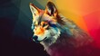 Geometric wolf wallpaper, colorful background, horizontal format 16:9. Generative AI