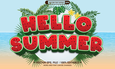 Aufkleber - Hello summer vector text effect on sea beach background