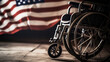 wheelchair with USA flag. concept. generative ai
