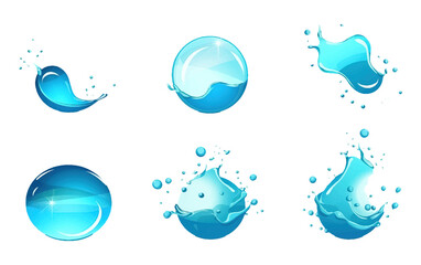 ui set vector illustration of water waves and rain drop cloce up isolate