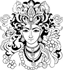 Wall Mural - Hindu lord krishna black and white images