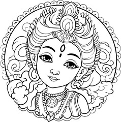 Wall Mural - Hindu lord krishna black and white images