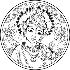 Wall Mural - Hindu lord krishna black and white images