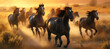 horses galloping at sunset, AI generated