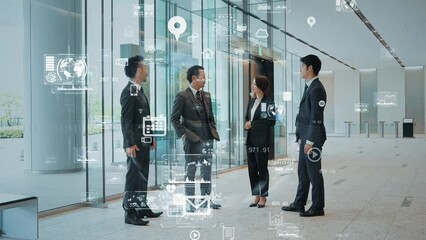 Aufkleber - 会議するビジネスグループとテクノロジーイメージ