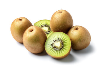 Sticker - Ai generative. Ripe whole kiwi fruits and half kiwi fruits  on white