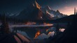 © ZeNDaY - Stunning landscape river golden hour falls and mountains. Generative AI