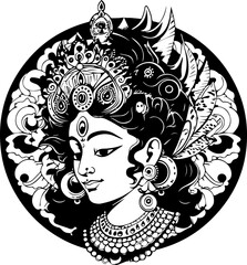 Wall Mural - Hindu lord krishna black and white images