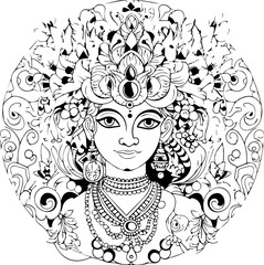 Wall Mural - Hindu lord krishna black and white images