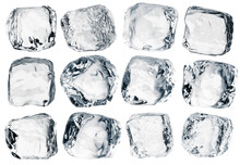 Natural Ice Cubes, Isolated On A White Set. Png File With Transparency.