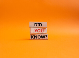 Did you know symbol. Wooden blocks with words Did you know. Beautiful orange background. Business and Did you know concept. Copy space.