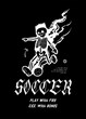 © Handdraw - Soccer skeleton on fire. Cool skeleton football player burning. Soccer vintage typography silkscreen t-shirt print vector illustration.