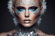 Glamorous model's face adorned with trendy rhinestone makeup. Generative AI