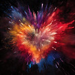 Colorful explosion into heart on black background. Generative ai