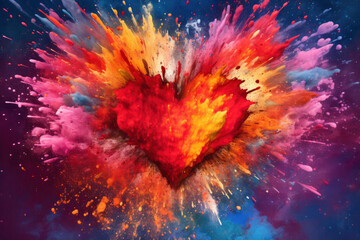 Colorful heart with exploding shadow. Generative ai