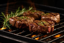 Grilled Beef Steaks With Rosemary On The Barbecue Grill