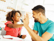 homework teaching girl high five education father children daughter familiy childhood success child african american