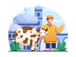 Illustration vector a Muslim man bring a sacrificial cow to be donated as a Qurban to front of a mosque during the festive occasion of Eid al-Adha Mubarak.
Eid Al Adha Mubarak cartoon illustration.