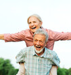 © Lumos sp - woman man outdoor senior couple happy lifestyle retirement together smiling love fun elderly active vitality nature mature portrait piggyback game