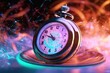 glowing clock concept of time travel, chrononauts